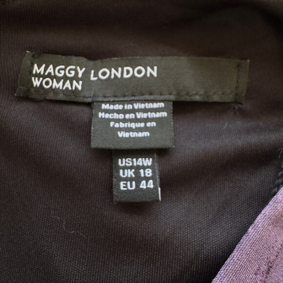 MAGGY LONDON TWIST FRONT ASYMMETRIC HEM MIDI DRESS IN BERRY MULTI NWT SIZE 14W - Picture 10 of 16